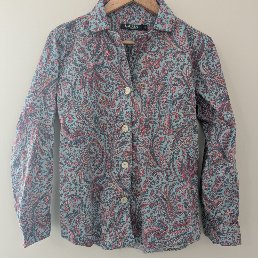 Lauren Ralph Lauren Multicolor Paisley Button-Up Blouse Shirt Size Small Cotton